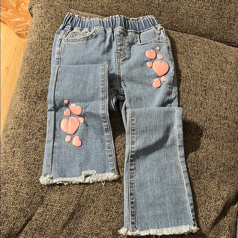 Kids Denim Jeans with Pink Heart Patches